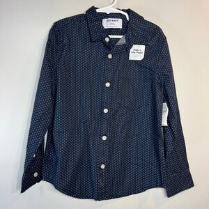 Old Navy Blue Polka Dot Button Down Shirt Boys 6/7 Built-In Flex‎ Easter Preppy